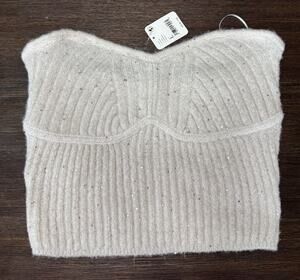 Free People Knit Corset Top Crop Cream Sequin NWT $58 L